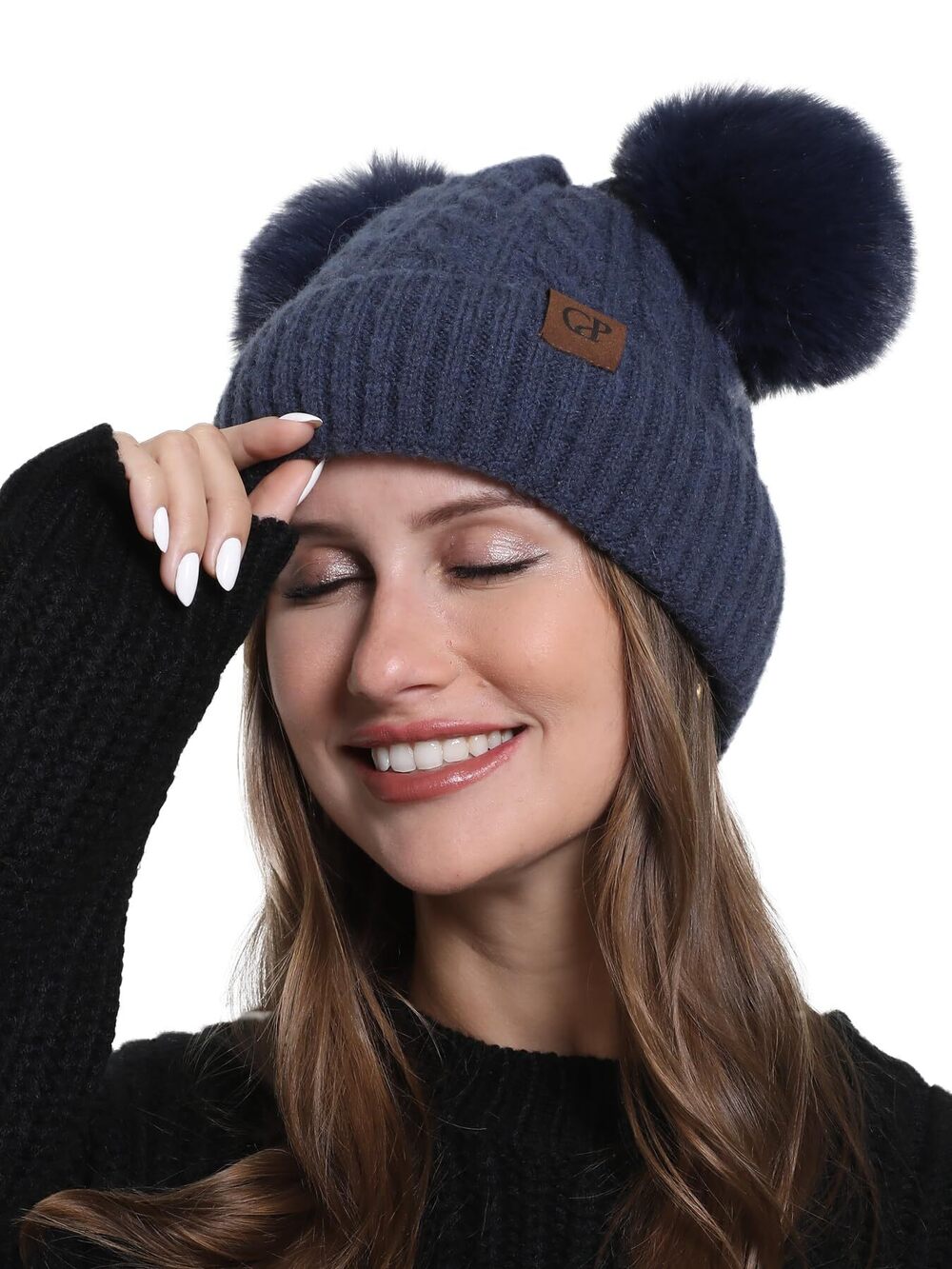 5031 with Double Pom Pom Winter Knitted Beanie Hat Winter Knitted Beanie